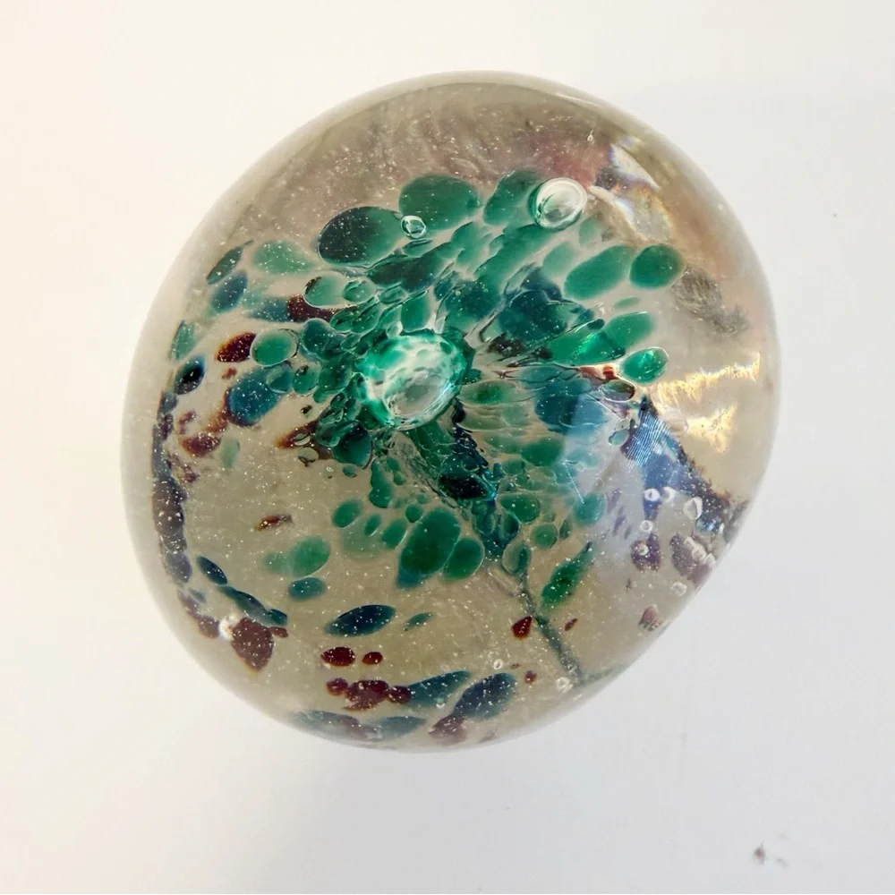 Vintage blown glass floral paperweight.